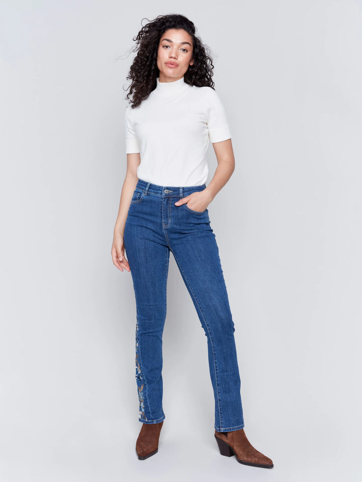 Bootcut Jeans with Floral Embroidery
