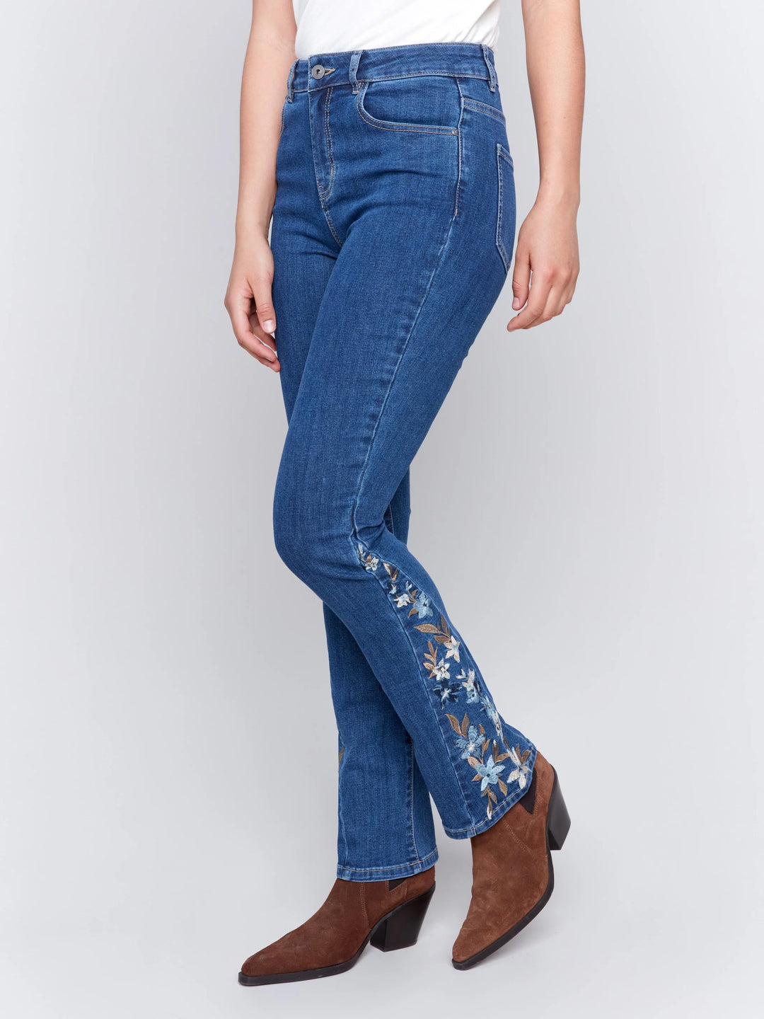 Bootcut Jeans with Floral Embroidery