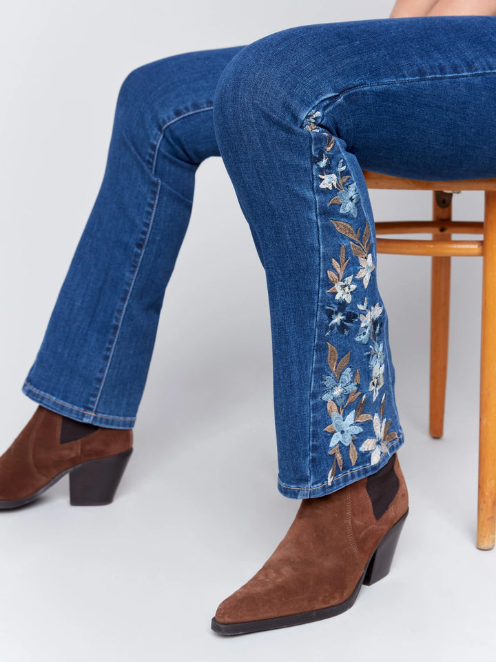 Bootcut Jeans with Floral Embroidery